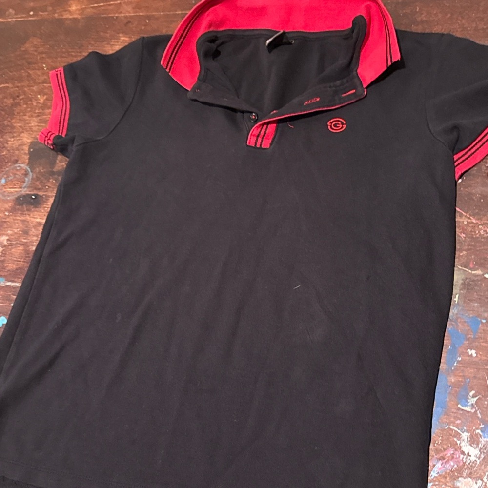 Salvatore Galliano Black and Red Polo Shirt